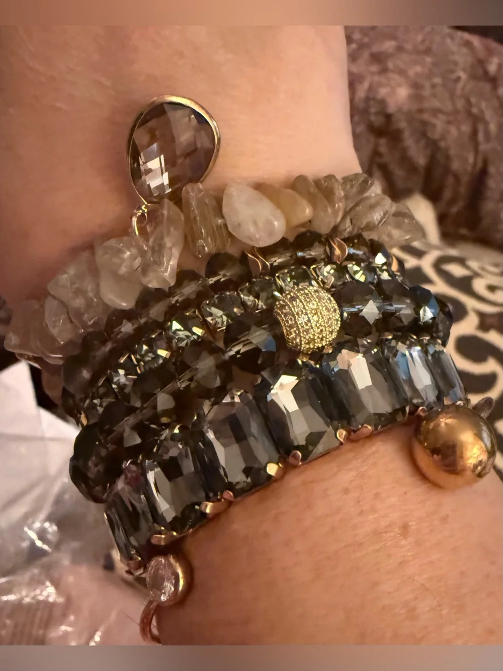 Stackable Smoky Crystal Stretch Bracelet - Women Jewelry
